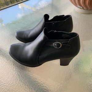 Black Stacked Heel Booties